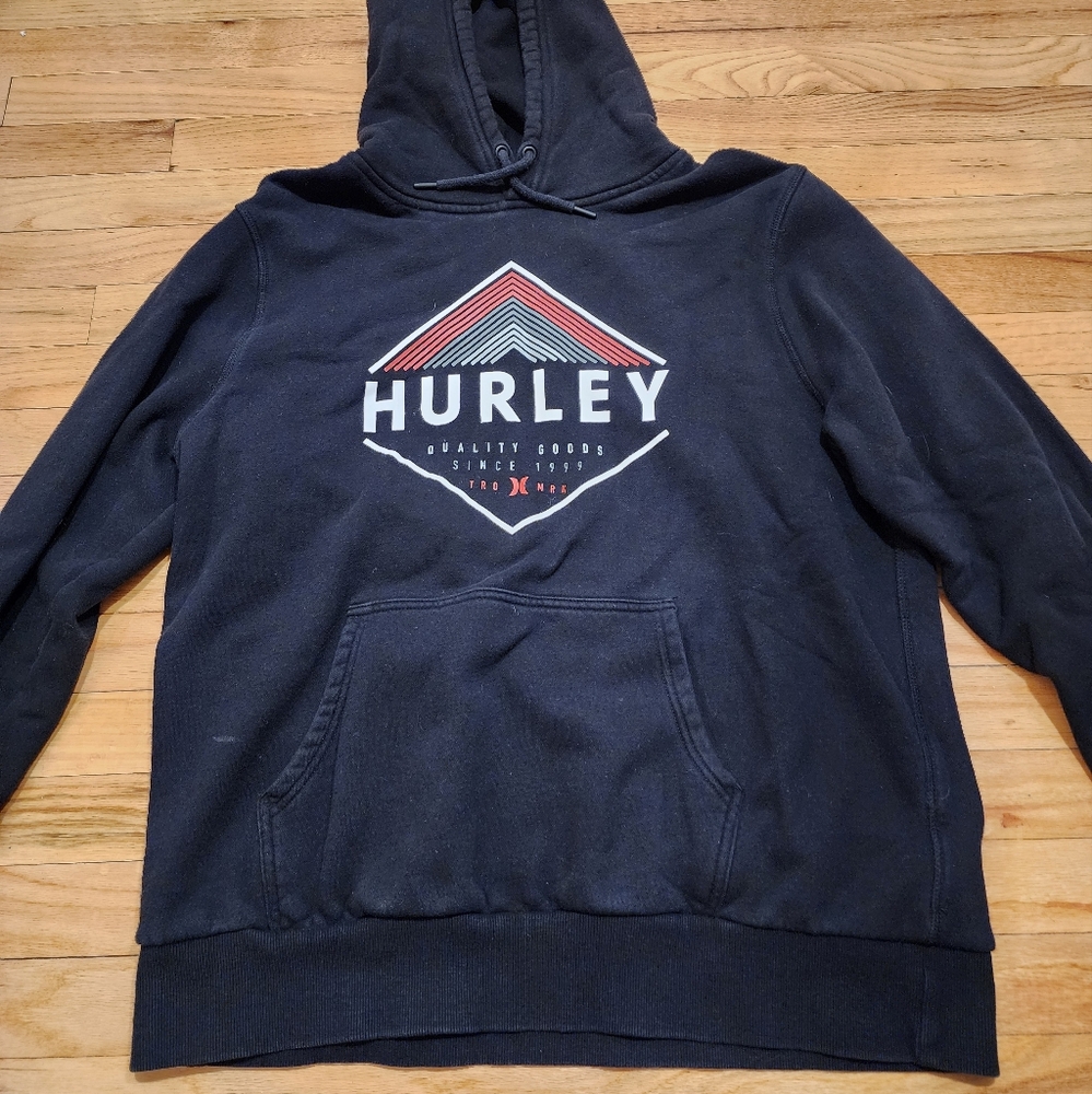 Hurley Black Hoodie with Red and White Accents